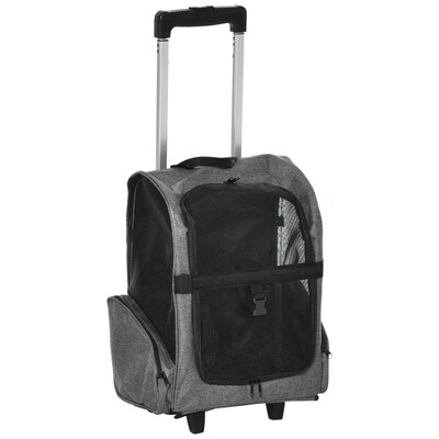 Hunderucksack Katzenrucksack Trolley – 2-in-1, Oxfordstoff, Grau