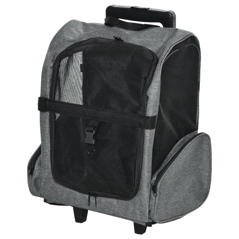Hunderucksack Katzenrucksack Trolley Hundetransporttasche 2-in-1 Design Oxfordstoff Grau