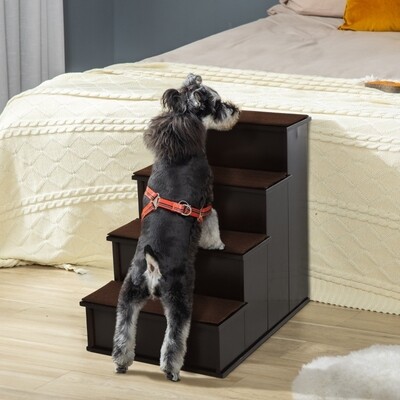 Haustiertreppe 4-stufig – Kurzplüsch, Hunde/Katzen, Dunkelbraun