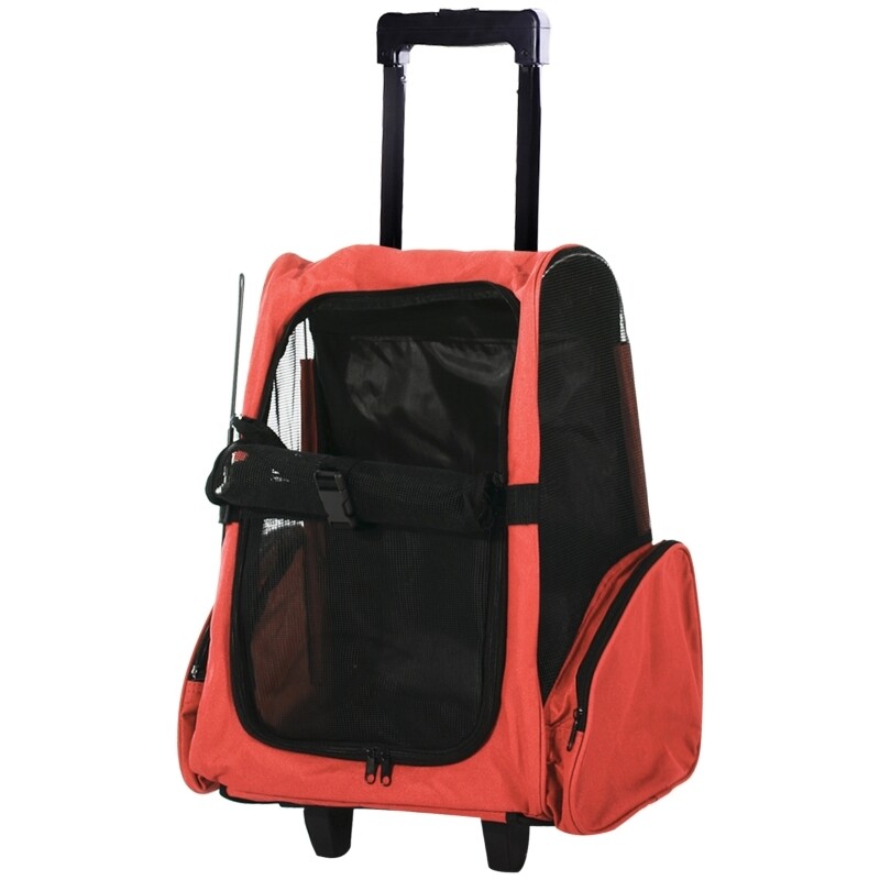 2 in 1 Hundetrolley Transporttasche Tragetasche Tiere Rucksack rot