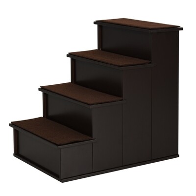 Haustiertreppe mit Teppich Hundetreppe Katzentreppe Einstiegshilfe MDF Dunkelbraun