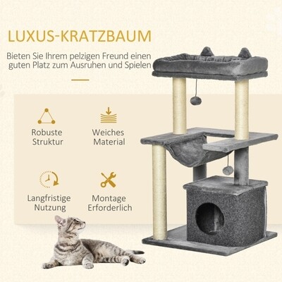 Katzenbaum, Kratzbaum mit Hängematte Spielbaum grau