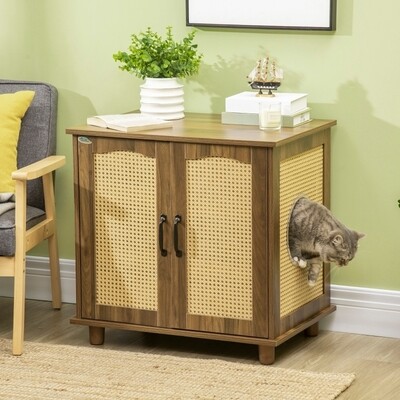 Katzenschrank für Katzentoilette mit Rattan