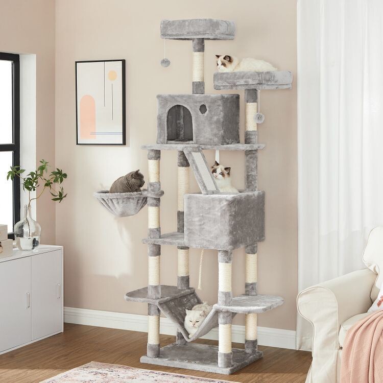 Kratzbaum, hoch, XL-Katzenbaum, 206 cm, hellgrau