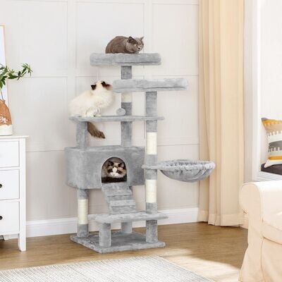 Arbre à Chat, Tour de Jeux 142 cm, Gris Clair