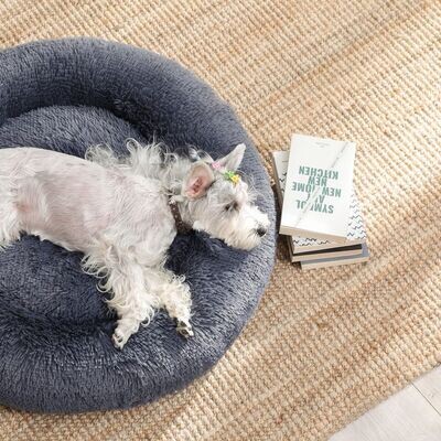 Hundebett Ø 70 cm weich gepolstert grau