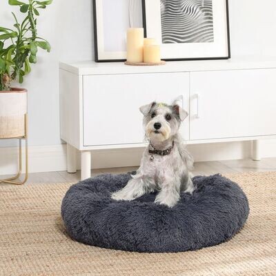 Hundebett Ø 70 cm weich gepolstert grau