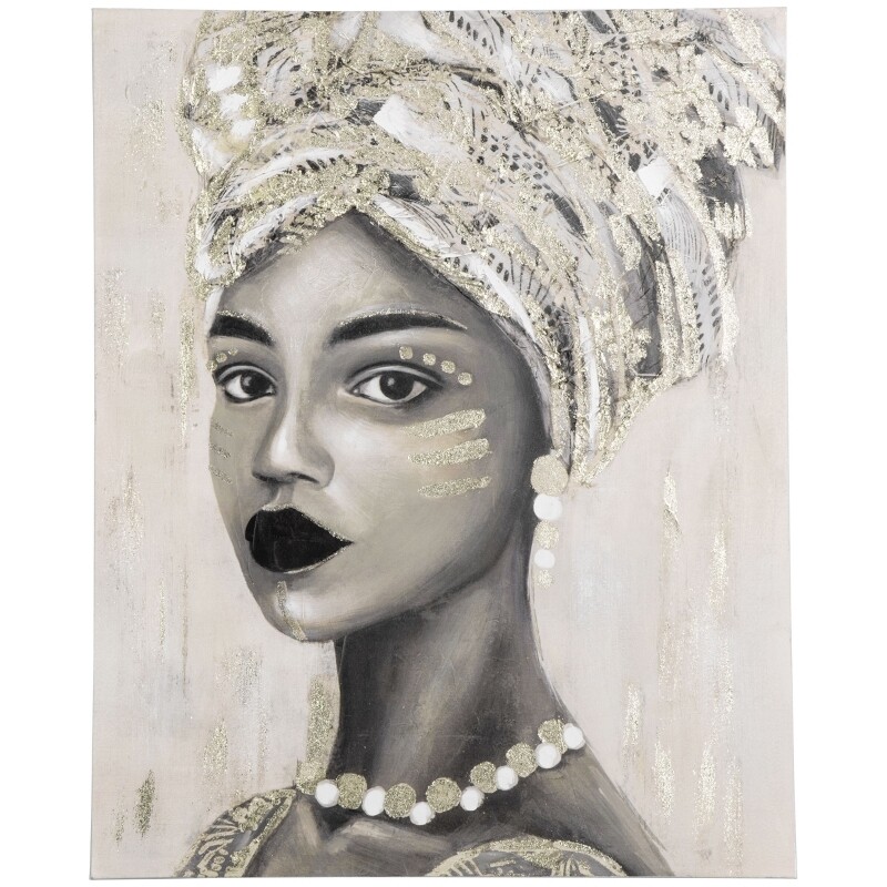 Gemälde 'Junge afrikanische Frau' mit Kieferholzrahmen 100 x 80 x 2,8 cm