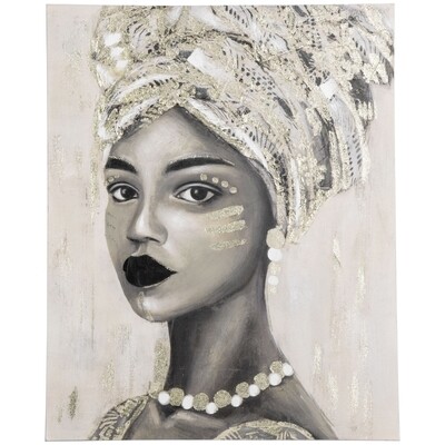 Gemälde 'Junge afrikanische Frau' mit Kieferholzrahmen 100 x 80 x 2,8 cm