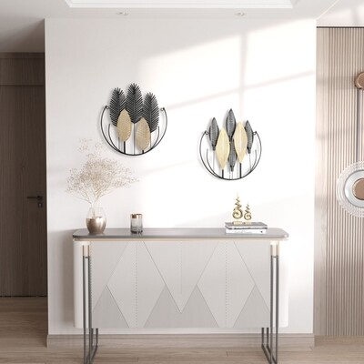 3D -Wandbilder 2er-Set Moderne Wanddekoration Metall Gold + Schwarz