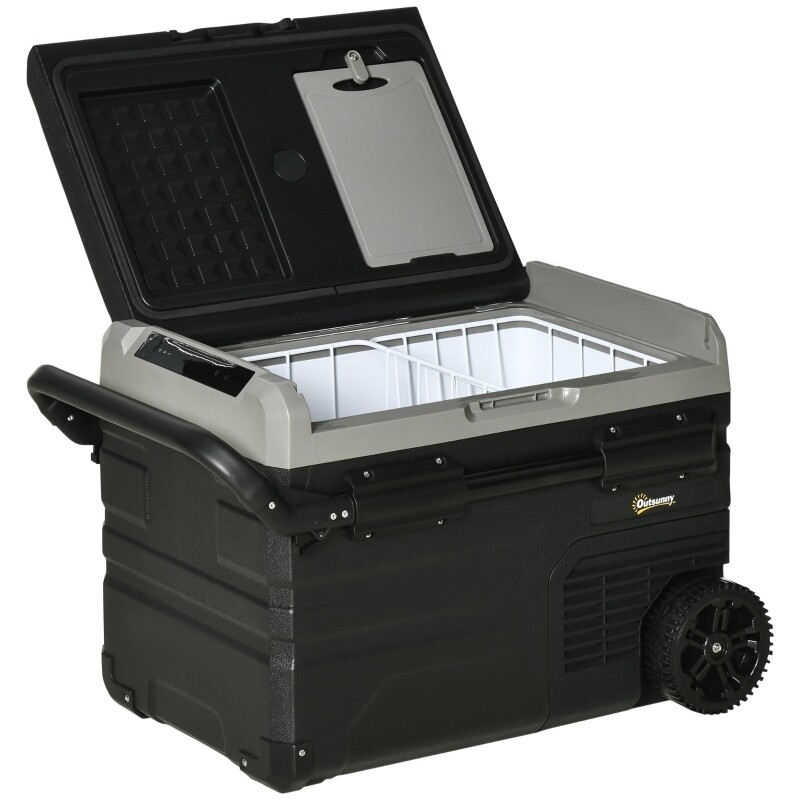 Kühlbox Auto 40L mit LED-Beleuchtung mit Griff und Transportrollen Autokühlschrank