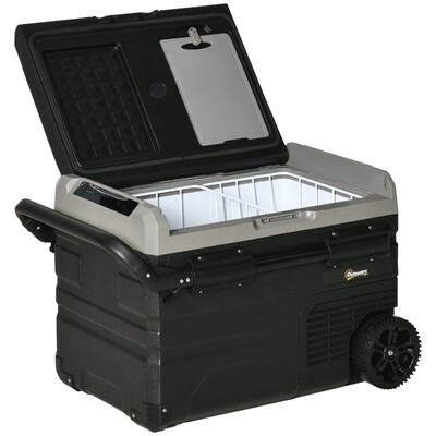 Kühlbox Auto 40L mit LED-Beleuchtung mit Griff und Transportrollen Autokühlschrank