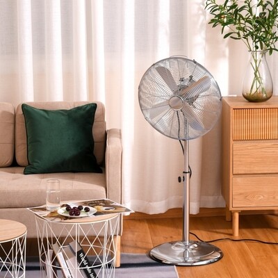 Standventilator Lüfter Höhenverstellbar 3 Geschwindigkeitsstufen Stahl Silber