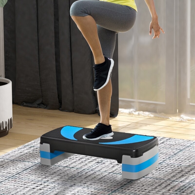 Aerobic-Stepper 3-stufig Schwarz+Hellblau+Grau