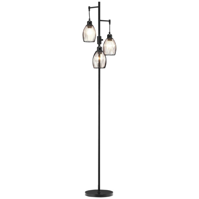 Dimmbare Stehleuchte im Industrie-Design mit 3 Lampenschirmen Stahl
