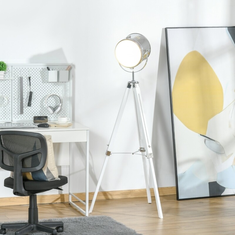 Stehleuchte Industrie-Design Dreibein Natur + Weiss
