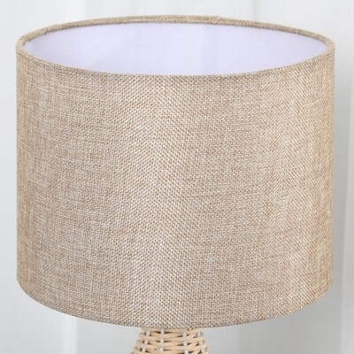 Tischlampe Tischleuchte Nachttischlampe Rattan Leinen Stahl Beige