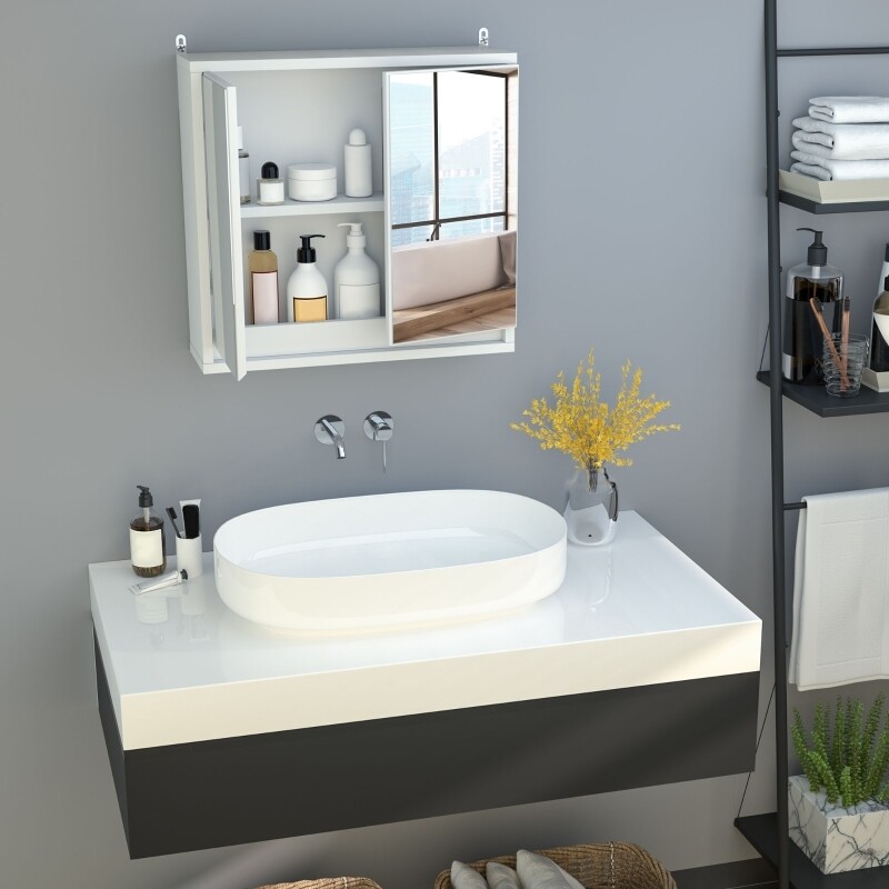 Spiegelschrank mit 2 Spiegeln 2 Regale Weiss