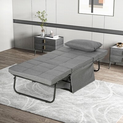 Klappbett 4-in-1 Sessel Ottomane Liege Gästebett Grau