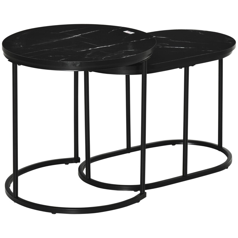 2er-Set Beistelltisch Industriedesign, Marmoroptik, Couchtisch, Beistelltisch, stapelbar, Schwarz