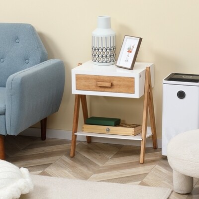 Beistelltisch, Nachttisch im Skandi-Design Weiss + Braun