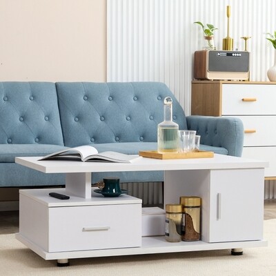 Couchtisch 1 Schublade 1 Schrank 3 Regale weiss