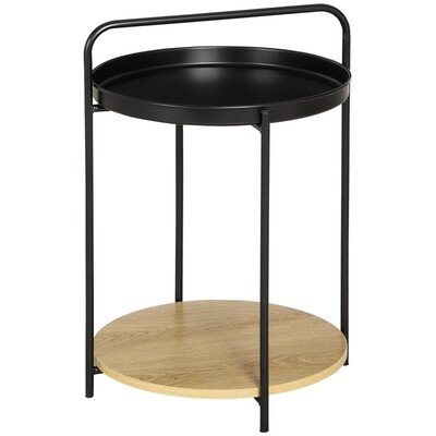 Beistelltisch Industrie-Design 2-in-1 Funktion inkl. Tablett Schwarz + Natur