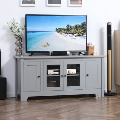 TV-Bank Vintage Design mit 2 Glastüren grau