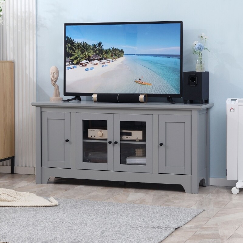 TV-Bank Vintage Design mit 2 Glastüren grau