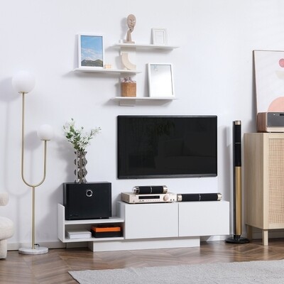 TV-Bank TV-Kommode, mit Wandregal, seitliches Regal weiss