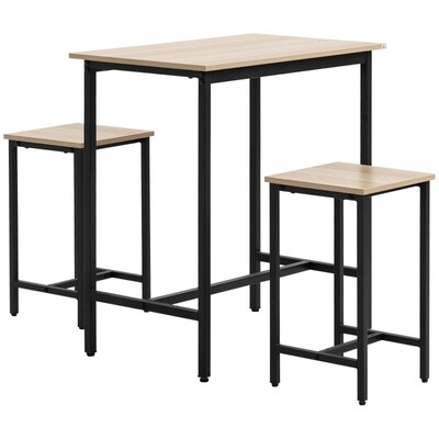 Essgruppe im Industrie-Design 3-teilig 1 Tisch 2 Hocker Schwarz + Natur