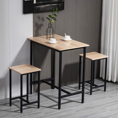 Essgruppe im Industrie-Design 3-teilig 1 Tisch 2 Hocker Schwarz + Natur