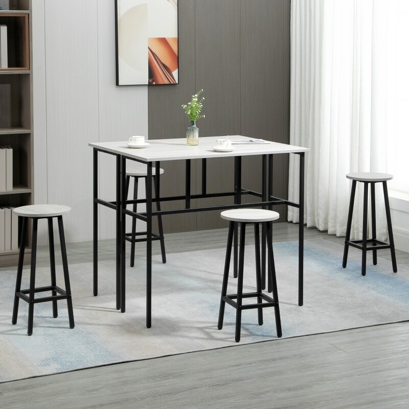 Essgruppe 6-teilig 2 Tische und 4 Barhocker