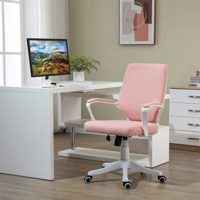 Vinsetto Bürostuhl ergonomischer Drehstuhl höhenverstellbar Rosa + Weiss