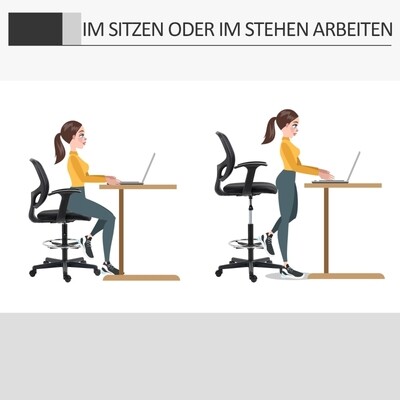 Zeichenstuhl, Bürostuhl mit Fussstütze 5 Rollen höhenverstellbar
