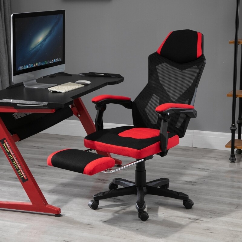 Drehstuhl Gaming Fussstütze Schwarz Rot