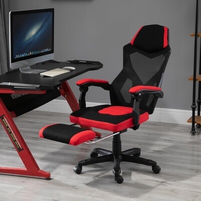 Drehstuhl Gaming Fussstütze Schwarz Rot