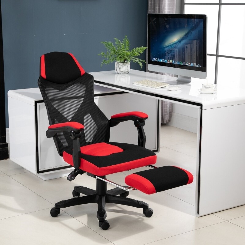 Drehstuhl Gaming Fussstütze Schwarz Rot