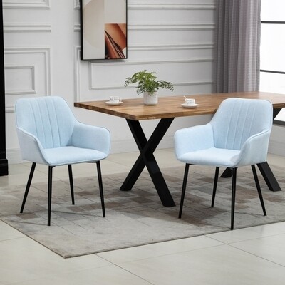 2er Set Esszimmerstühle Essstühle Polsterstuhl mit atmungsaktivem Leinenbezug Blau