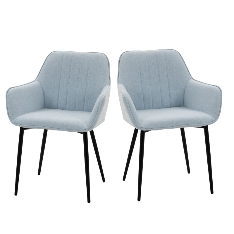 2er Set Esszimmerstühle Essstühle Polsterstuhl mit atmungsaktivem Leinenbezug Blau