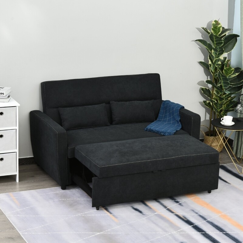 Schlafsofa, Klappsofa, 2-Sitzer Stoffsofa, Bettsofa, Sofa mit Schlaffunktion, schwarz