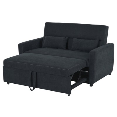 Schlafsofa, Klappsofa, 2-Sitzer Stoffsofa, Bettsofa, Sofa mit Schlaffunktion, schwarz