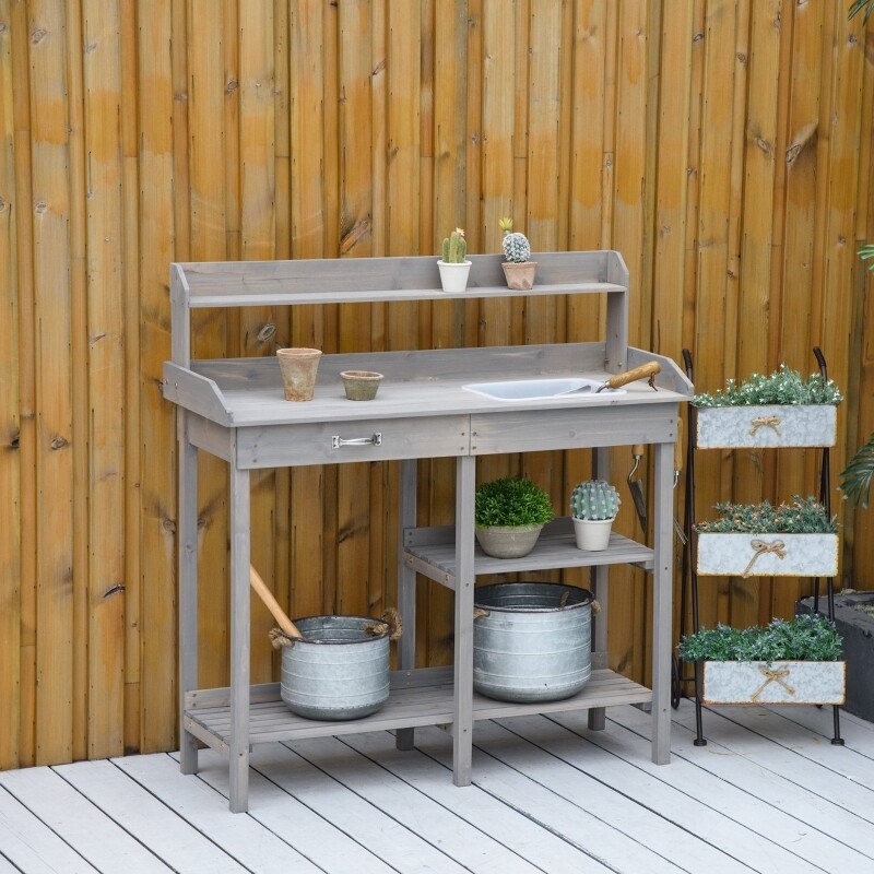 Pflanztisch Outdoor – Wetterfester HIPS-Gärtnertisch Mit Waschbecken, Ablage & Haken – Erweiterbar Von 99 Auf 131,6
