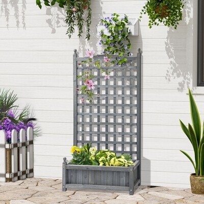 Hochbeet Pflanzkasten mit Rankgitter Blumenkasten Holz Grau