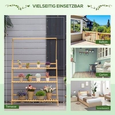 Blumentreppe aus Holz Pflanzenständer Leiterregal einstellbare Hängehöhe Blumenständer hängende Bambus Natur innen draussen 100 x 40 x 143 cm