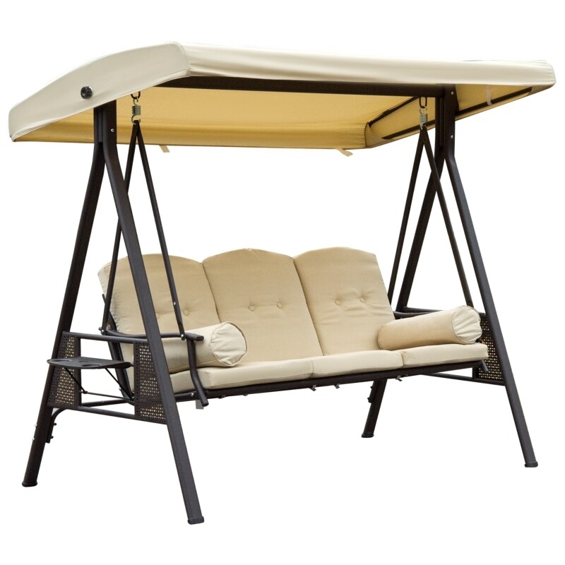 3-Sitzer Hollywoodschaukel mit Sonnendach Beige+Braun