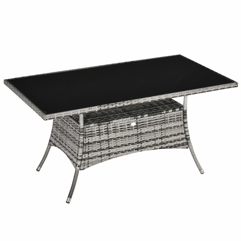 Gartentisch Glastisch Esstisch Polyrattan+Sicherheitsglas, Grau+Schwarz