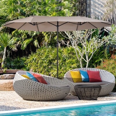Sonnenschirm Doppelsonnenschirm Oval Handkurbel Sonnenschutz Stahl 460x270cm Hellkaffee