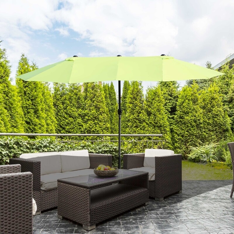 Doppelsonnenschirm Terrassenschirm mit Handkurbel Grün Oval