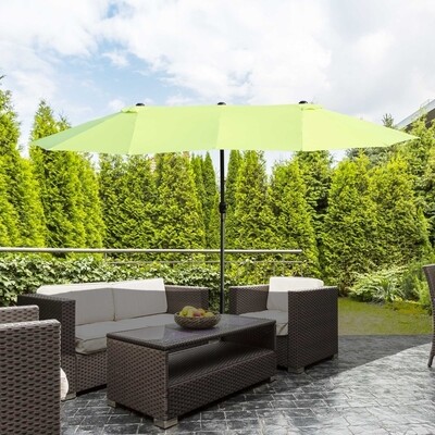Doppelsonnenschirm Terrassenschirm mit Handkurbel Grün Oval